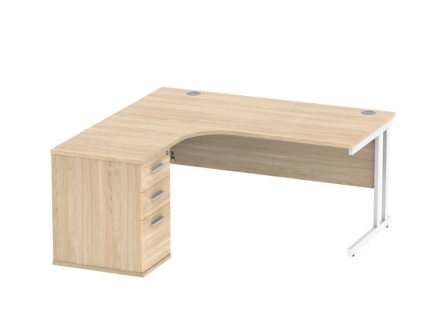 Core|Double Upright|Left Hand|Radial Desk with Desk High Pedestal|1600x1200|Canadian Oak/White