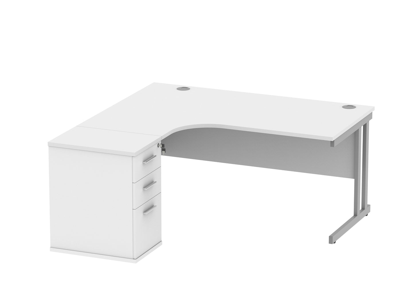 Core|Double Upright|Left Hand|Radial Desk with Desk High Pedestal|1600x1200|Arctic White/Silver