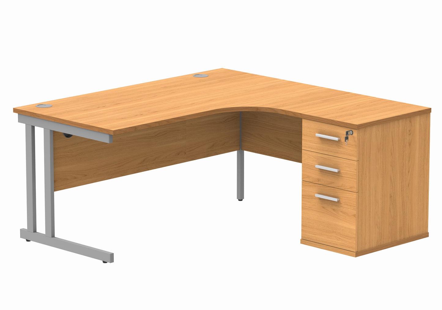 Core|Double Upright|Right Hand|Radial Desk with Desk High Pedestal|1600x1200|Norwegian Beech/Silver
