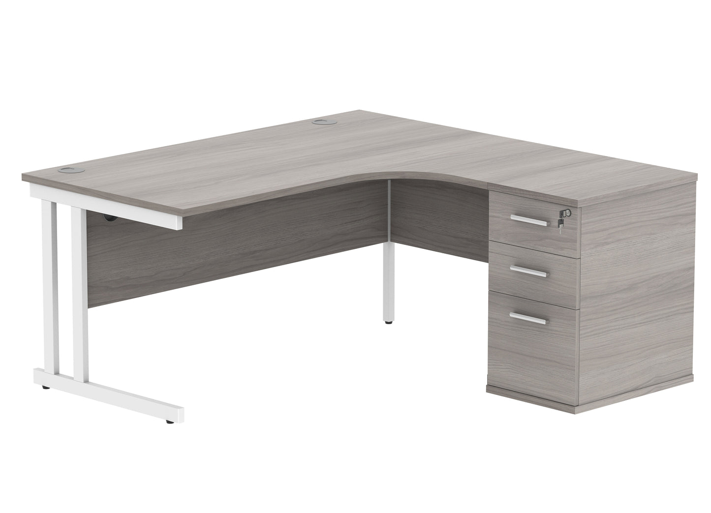 Core|Double Upright|Right Hand|Radial Desk with Desk High Pedestal|1600x1200|Alaskan Grey Oak/White