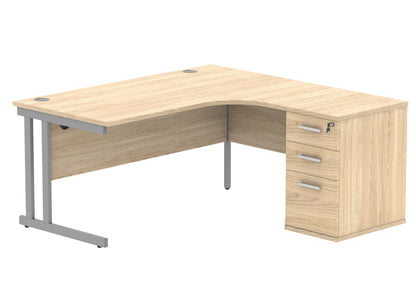 Core|Double Upright|Right Hand|Radial Desk with Desk High Pedestal|1600x1200|Canadian Oak/Silver