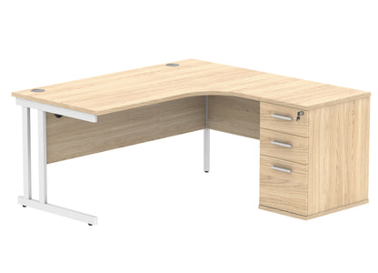 Core|Double Upright|Right Hand|Radial Desk with Desk High Pedestal|1600x1200|Canadian Oak/White