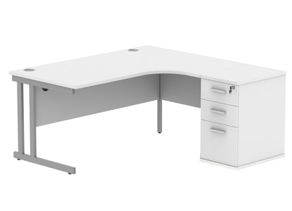Core|Double Upright|Right Hand|Radial Desk with Desk High Pedestal|1600x1200|Arctic White/Silver