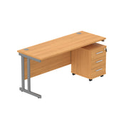 Double Upright Rectangular Desk + 3 Drawer Mobile Under Desk Pedestal (FSC)