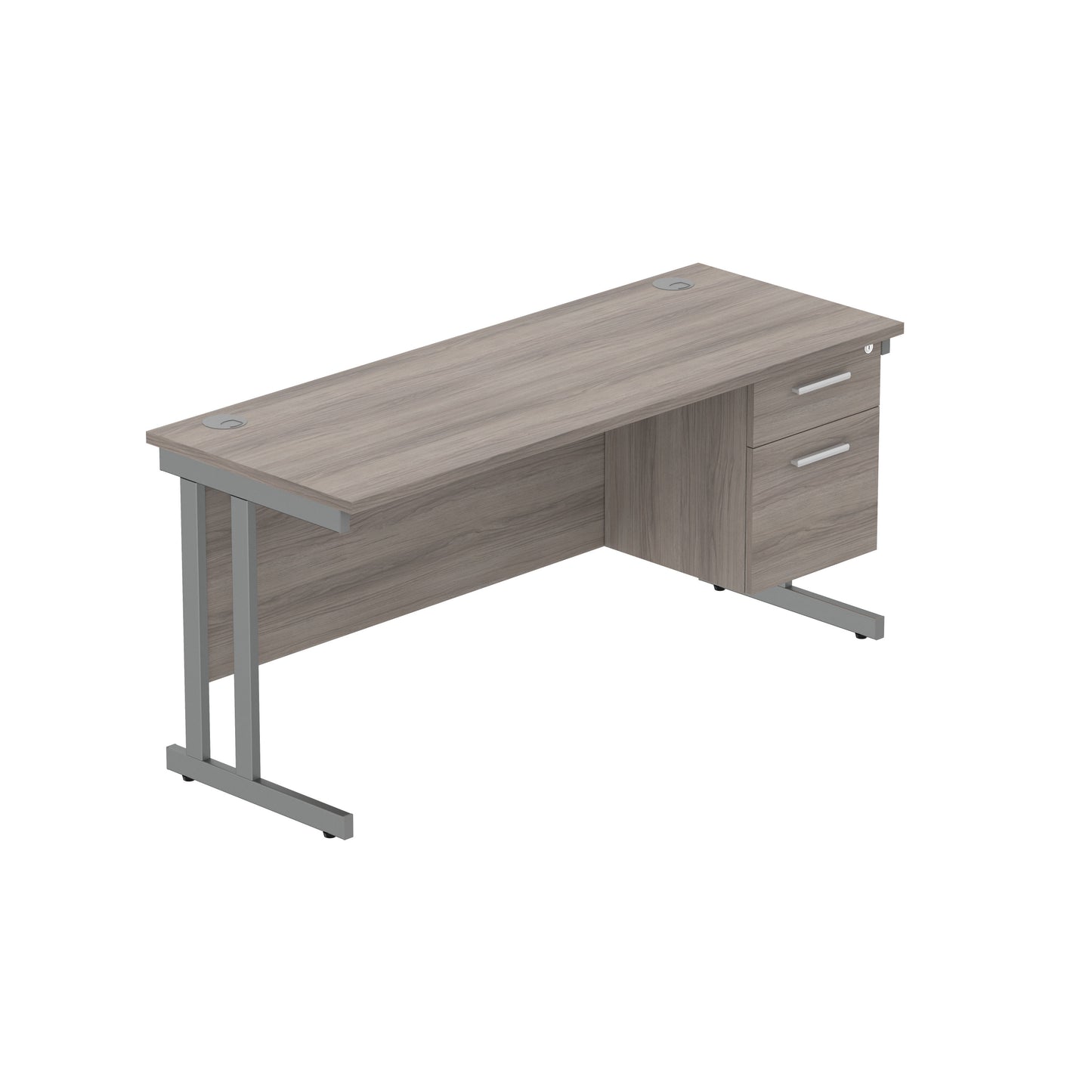 Core|Double Upright|Rectangular Desk with 2 Drawer Fixed Pedestal|1600x600|Alaskan Grey Oak-Graphite