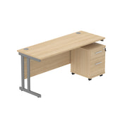 Double Upright Rectangular Desk + 2 Drawer Mobile Under Desk Pedestal (FSC)