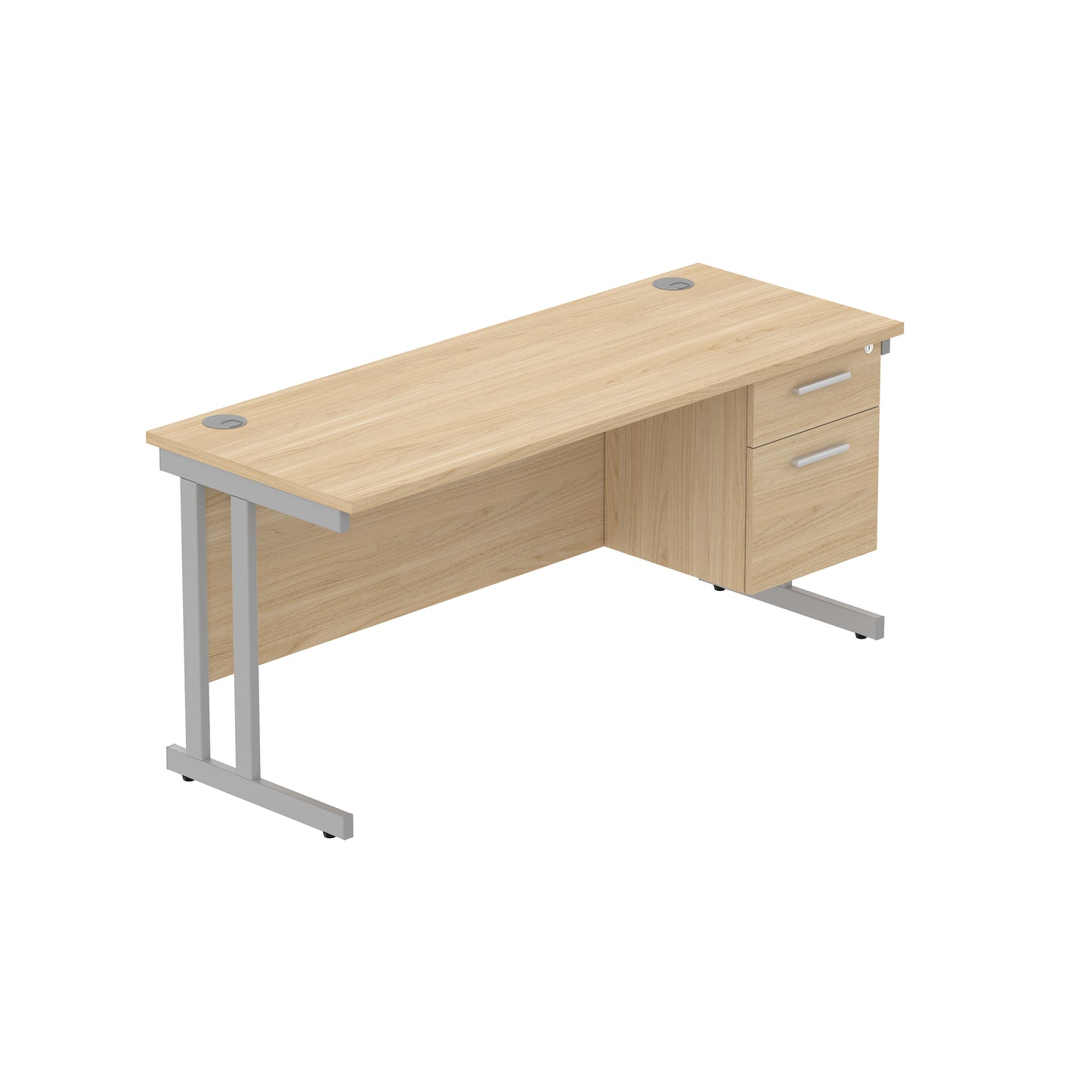 Core|Double Upright|Rectangular Desk with 2 Drawer Fixed Pedestal|1600x600|Canadian Oak-Silver