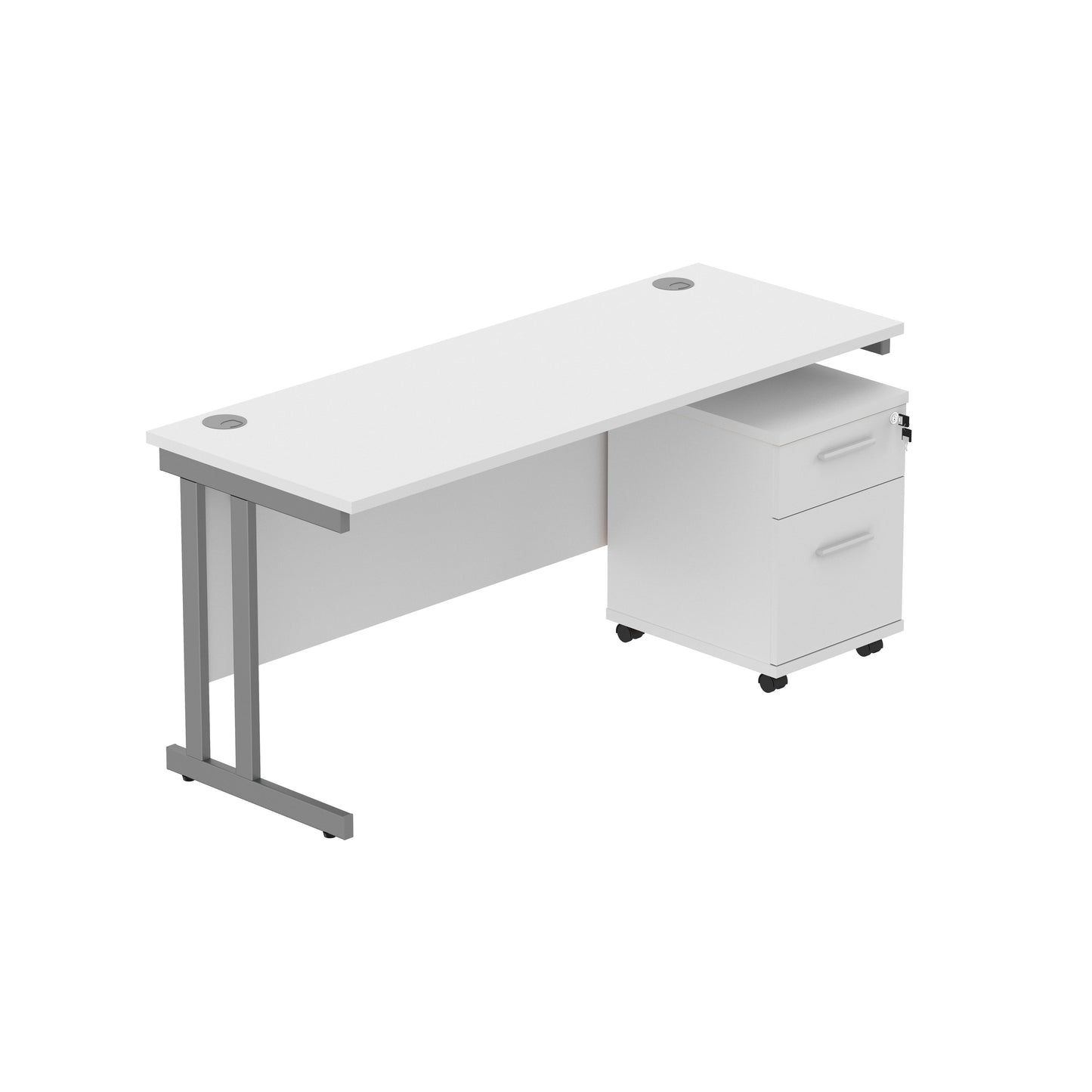 Core|Double Upright|Rectangular Desk with 2 Drawer Mobile Under Desk Pedestal|1600x600|Arctic White-Graphite