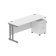 Double Upright Rectangular Desk + 2 Drawer Mobile Under Desk Pedestal (FSC)