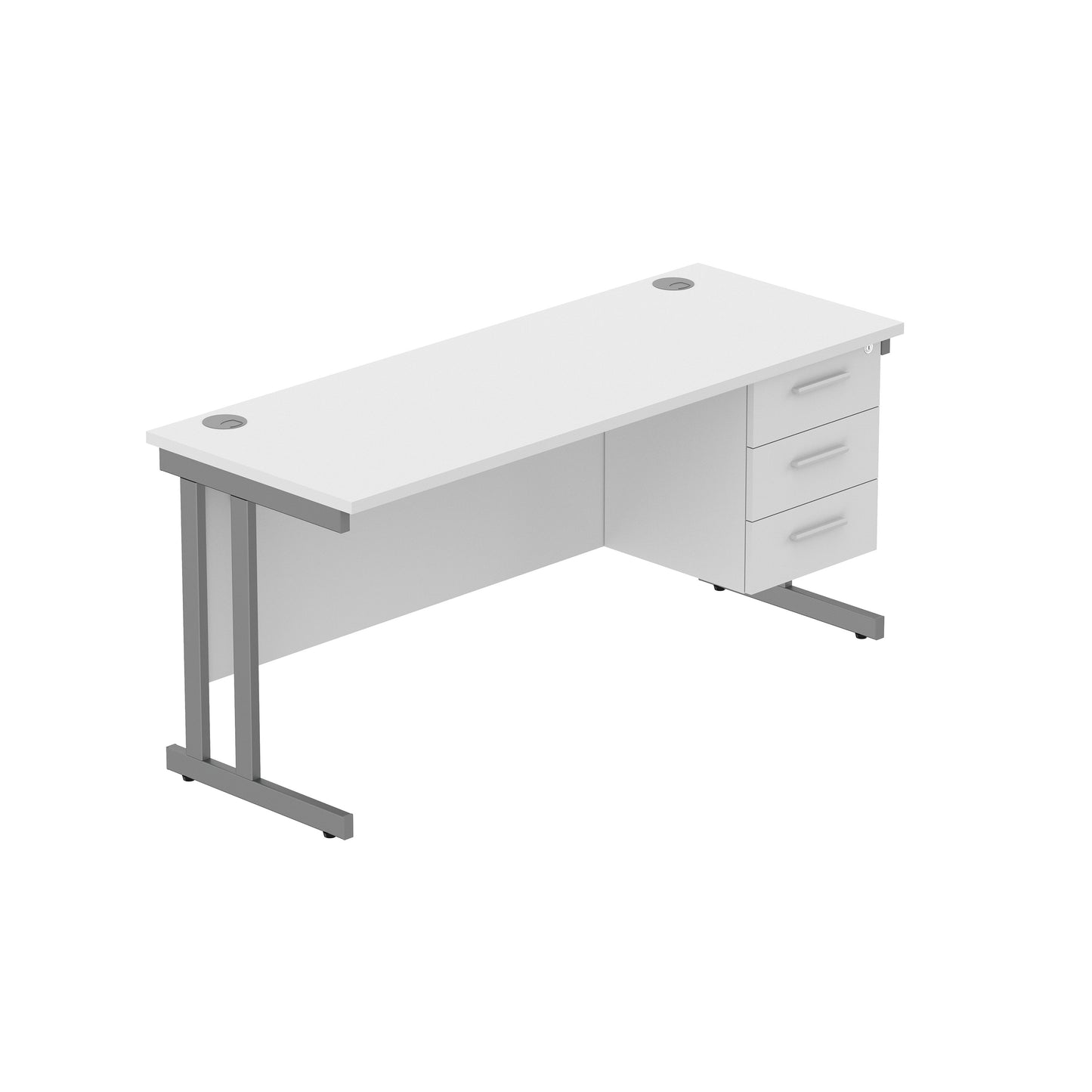 Core|Double Upright|Rectangular Desk with 3 Drawer Fixed Pedestal|1600x600|Arctic White-Graphite