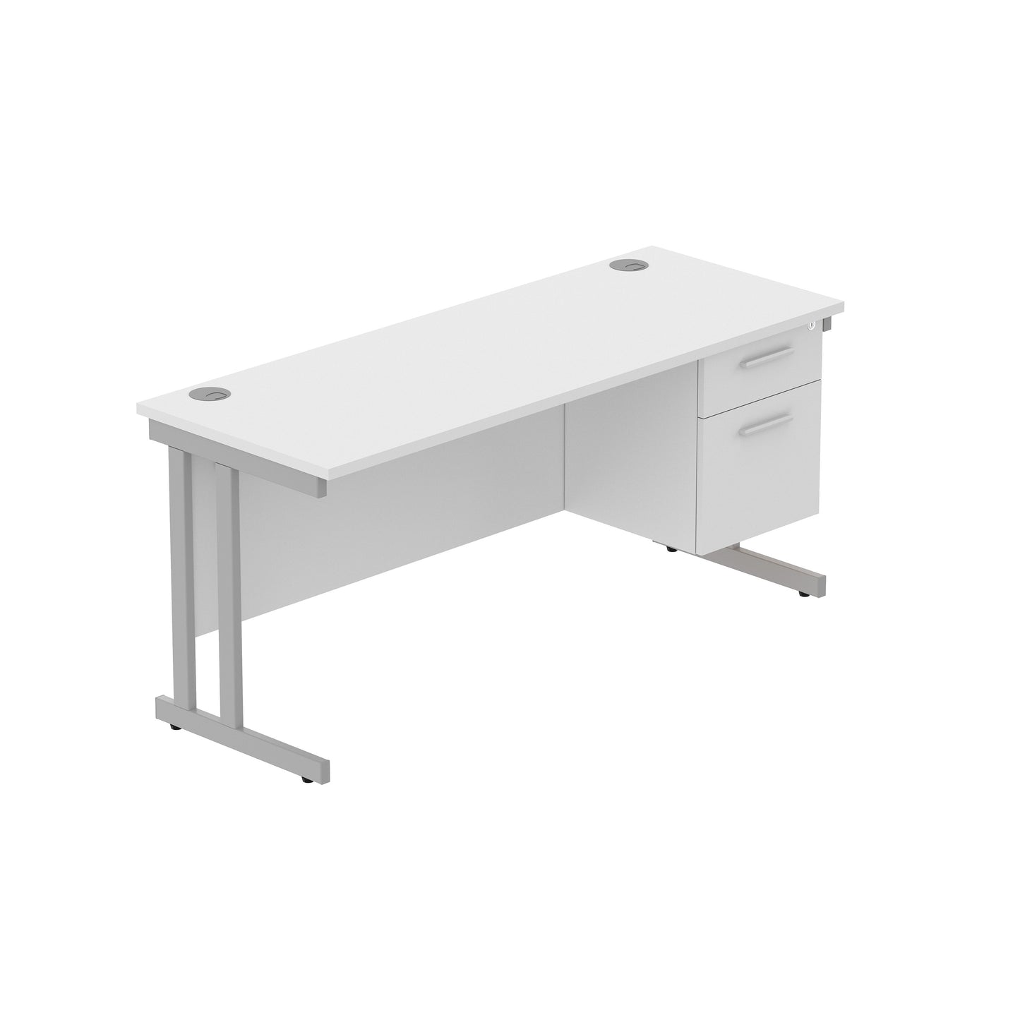 Core|Double Upright|Rectangular Desk with 2 Drawer Fixed Pedestal|1600x600|Arctic White-Silver