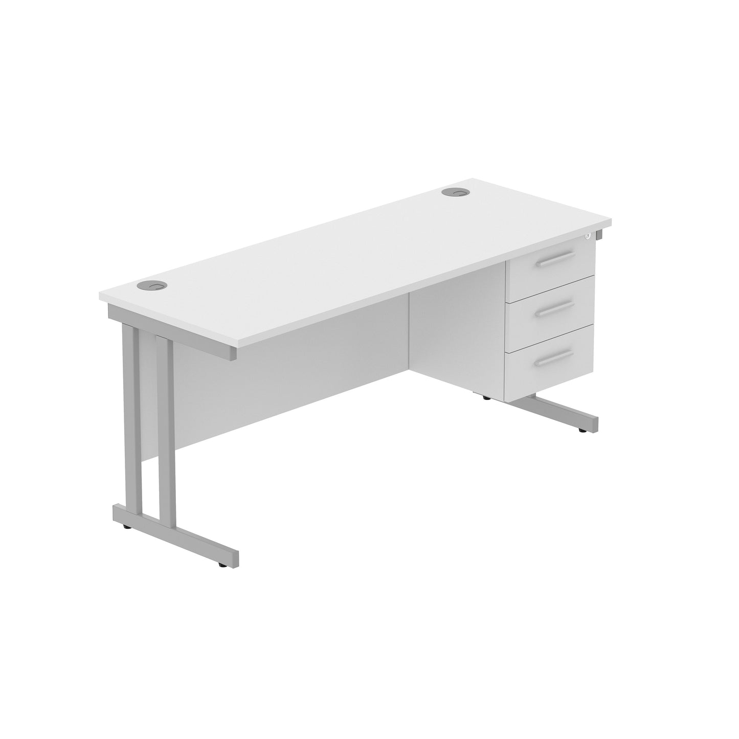 Core|Double Upright|Rectangular Desk with 3 Drawer Fixed Pedestal|1600x600|Arctic White-Silver