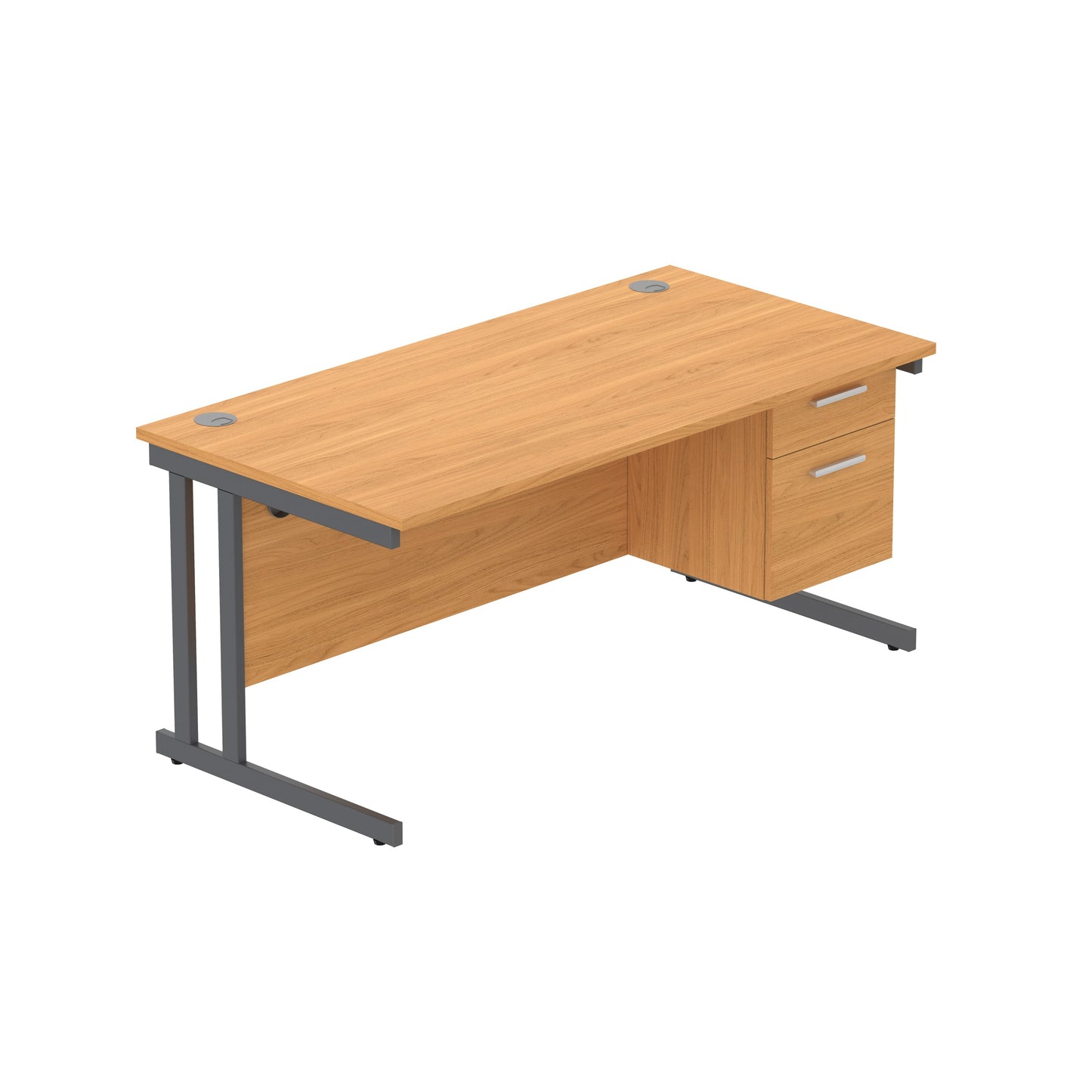 Core|Double Upright|Rectangular Desk with 2 Drawer Fixed Pedestal|1600x800|Norwegian Beech-Graphite