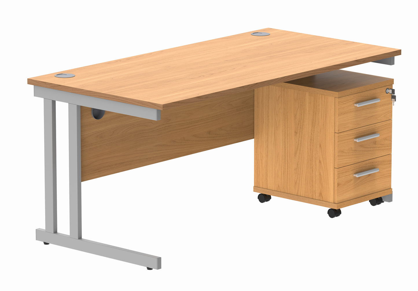 Core|Double Upright|Rectangular Desk with 3 Drawer Mobile Under Desk Pedestal|1680x800|Norwegian Beech-Silver