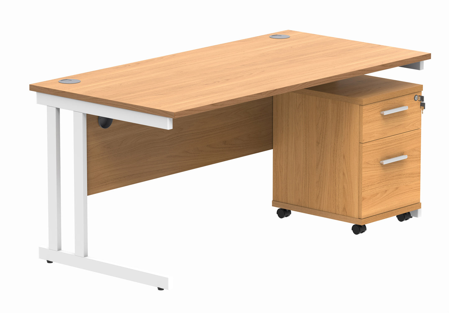 Core|Double Upright|Rectangular Desk with 2 Drawer Mobile Under Desk Pedestal|1680x800|Norwegian Beech-White