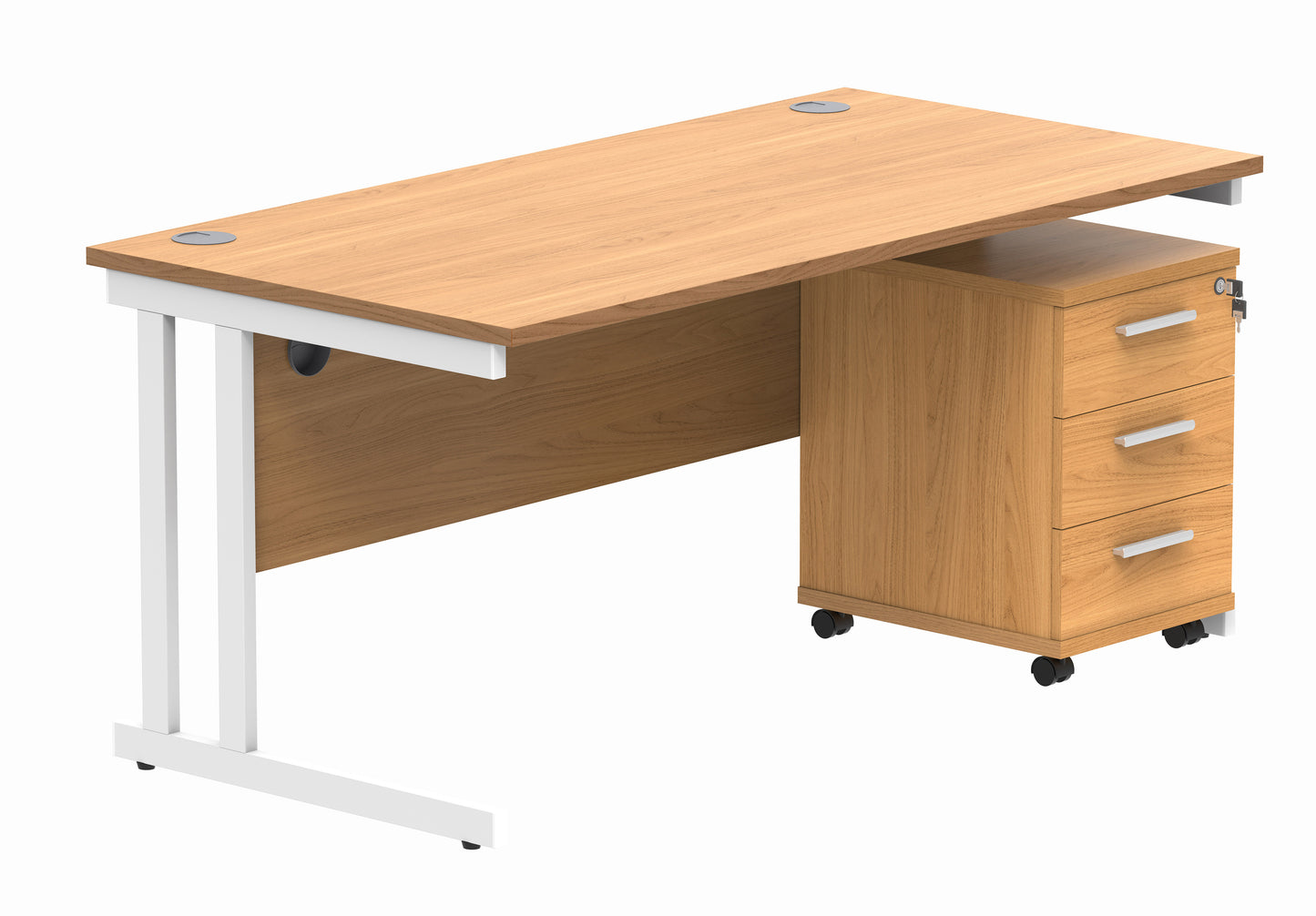 Core|Double Upright|Rectangular Desk with 3 Drawer Mobile Under Desk Pedestal|1680x800|Norwegian Beech-White