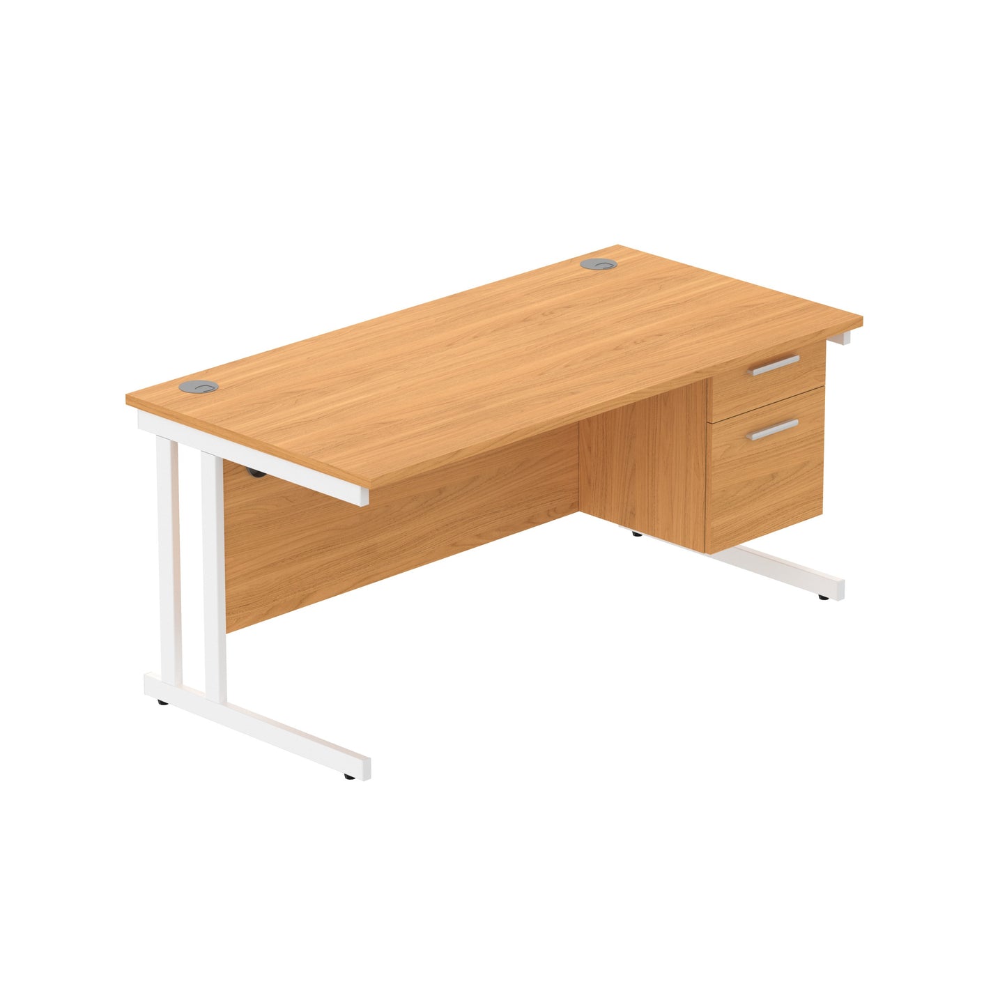 Core|Double Upright|Rectangular Desk with 2 Drawer Fixed Pedestal|1600x800|Norwegian Beech-White