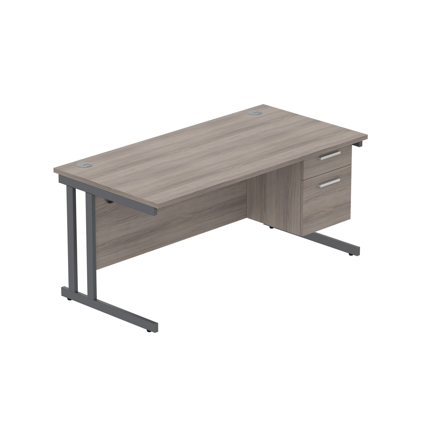 Core|Double Upright|Rectangular Desk with 2 Drawer Fixed Pedestal|1600x800|Alaskan Grey Oak-Graphite
