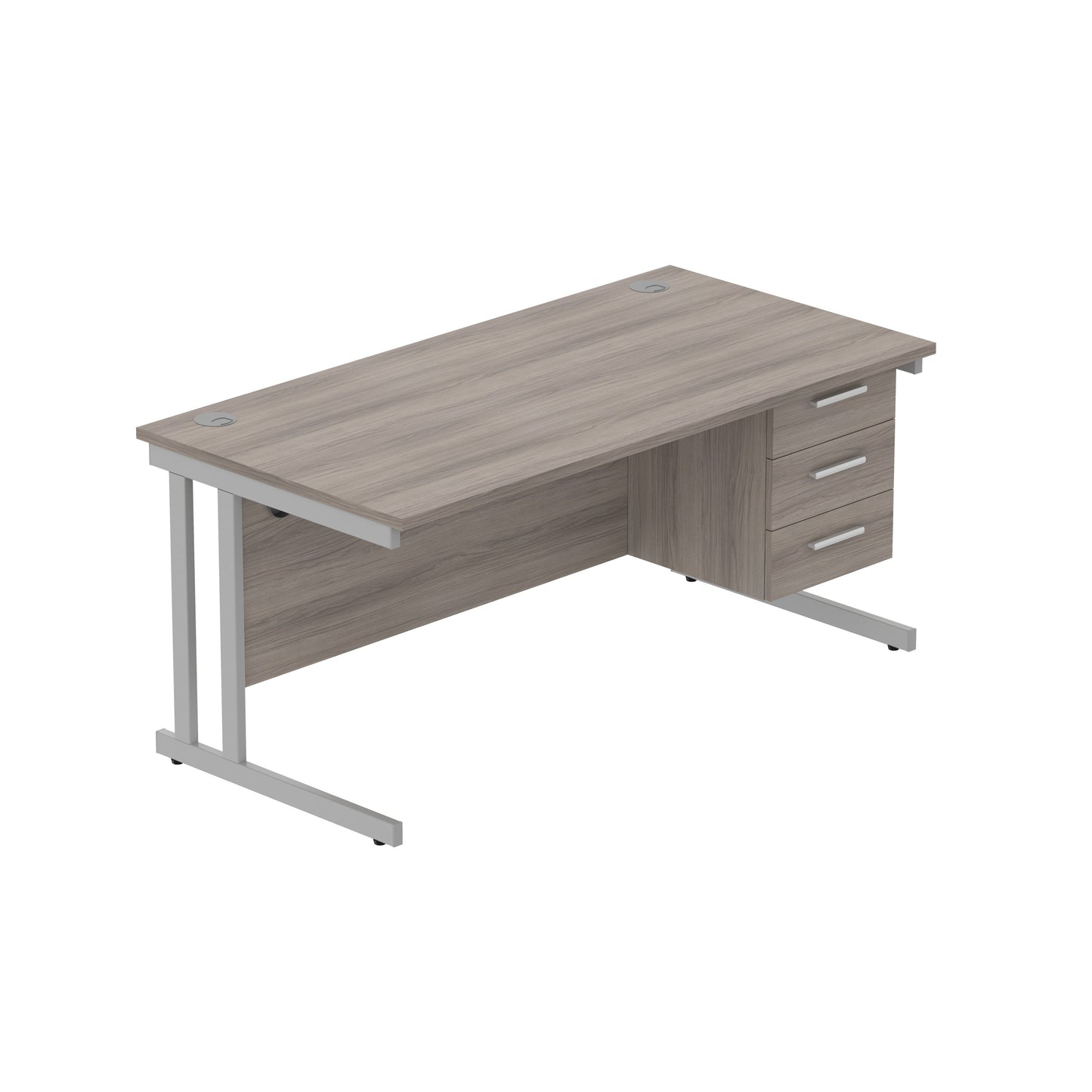 Core|Double Upright|Rectangular Desk with 3 Drawer Fixed Pedestal|1600x800|Alaskan Grey Oak-Silver