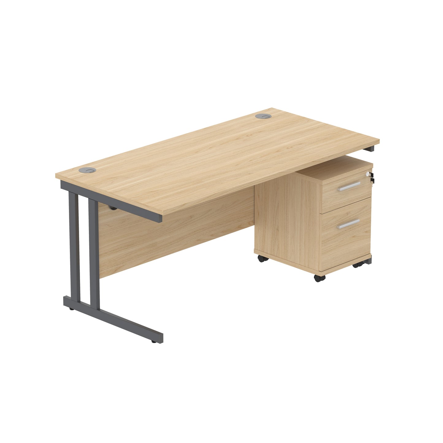 Core|Double Upright|Rectangular Desk with 2 Drawer Mobile Under Desk Pedestal|1600x800|Canadian Oak-Graphite