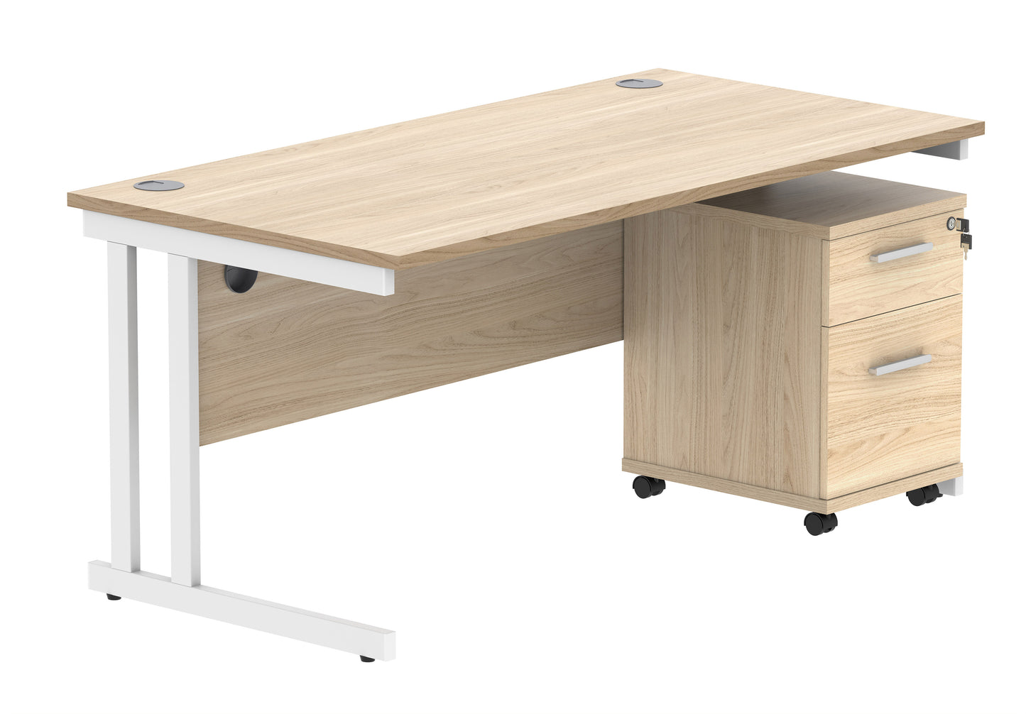 Core|Double Upright|Rectangular Desk with 2 Drawer Mobile Under Desk Pedestal|1680x800|Canadian Oak-White