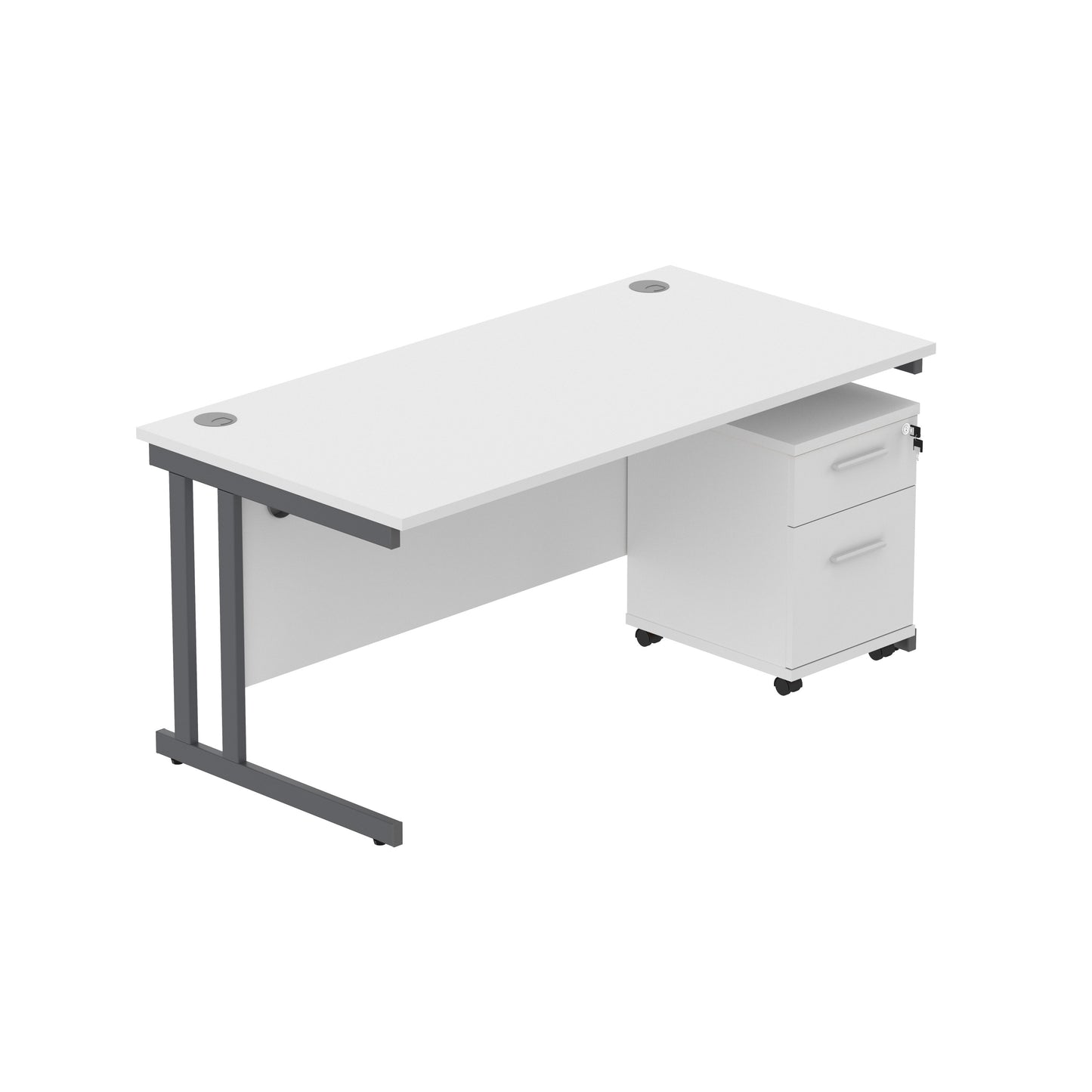 Core|Double Upright|Rectangular Desk with 2 Drawer Mobile Under Desk Pedestal|1600x800|Arctic White-Graphite