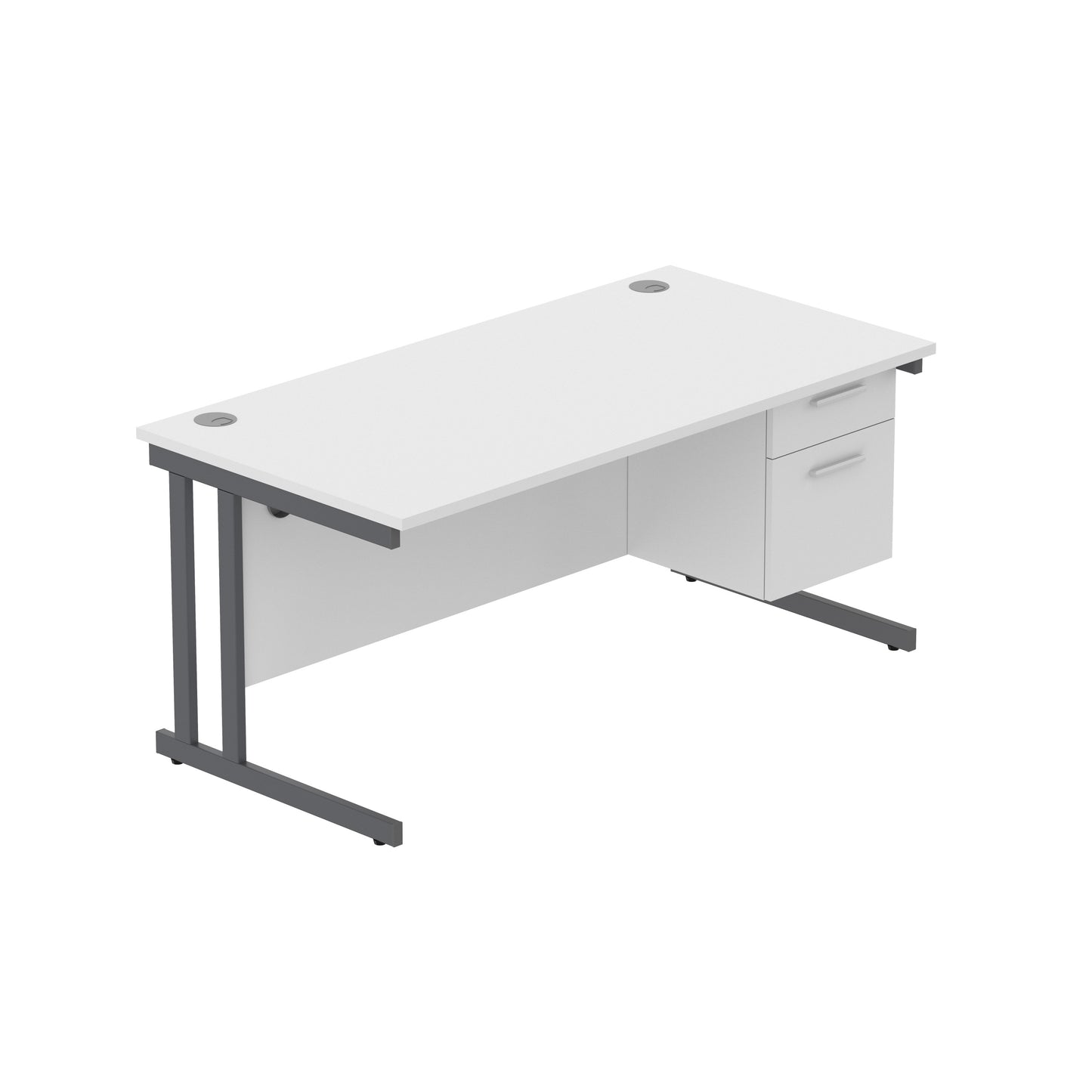 Core|Double Upright|Rectangular Desk with 2 Drawer Fixed Pedestal|1600x800|Arctic White-Graphite