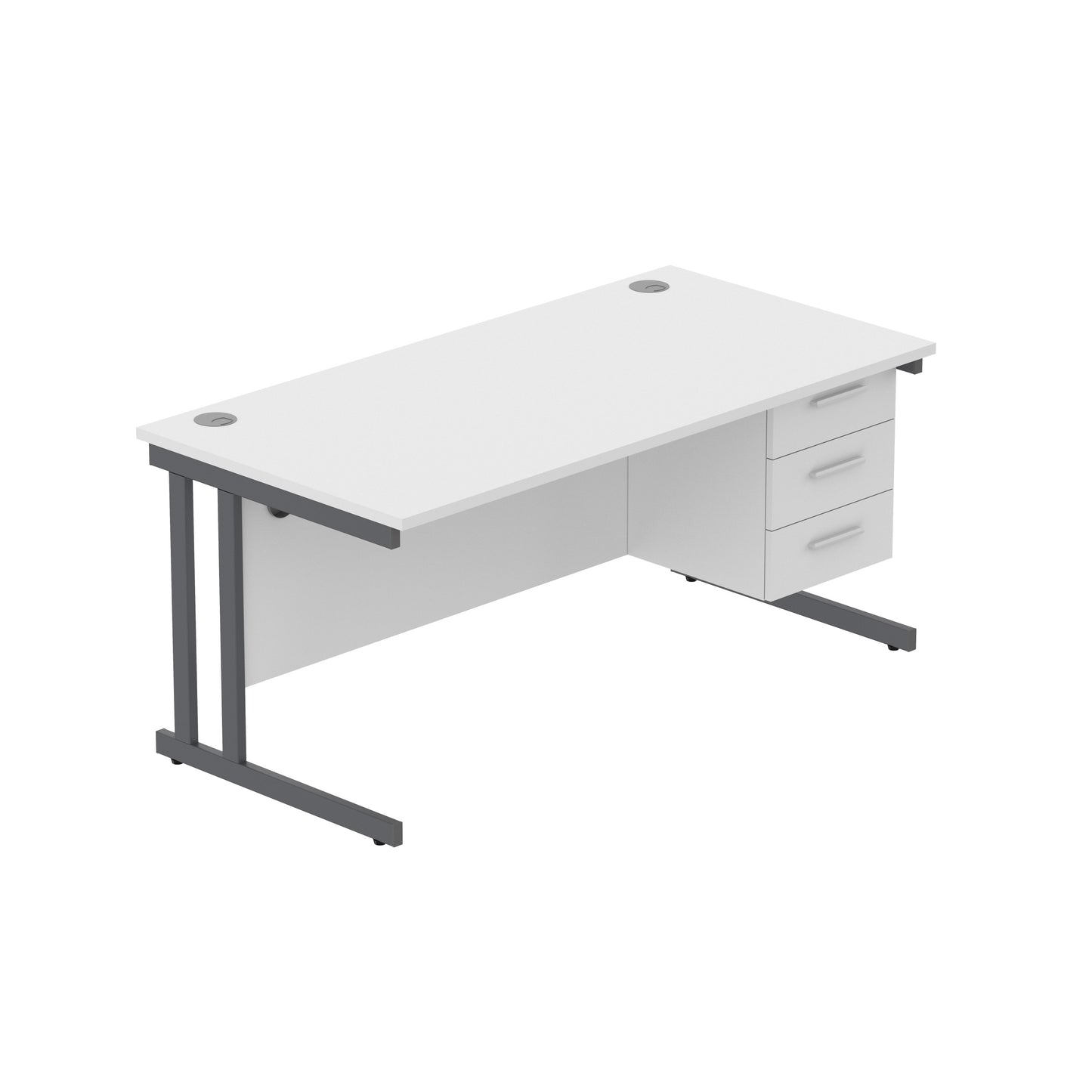 Core|Double Upright|Rectangular Desk with 3 Drawer Fixed Pedestal|1600x800|Arctic White-Graphite