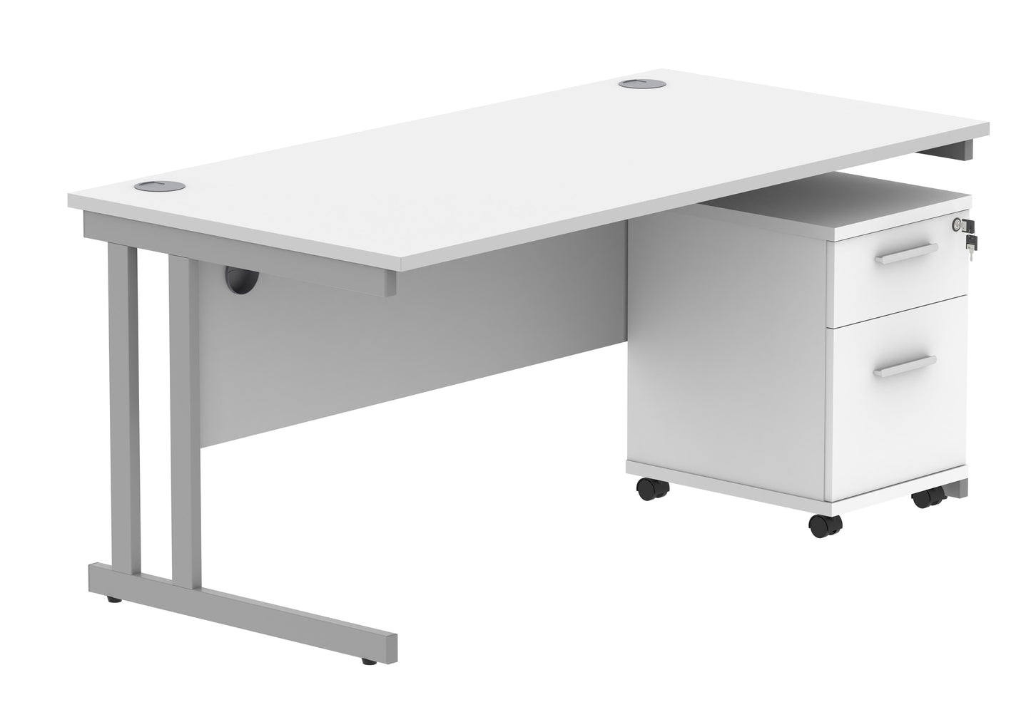 Core|Double Upright|Rectangular Desk with 2 Drawer Mobile Under Desk Pedestal|1680x800|Arctic White-Silver