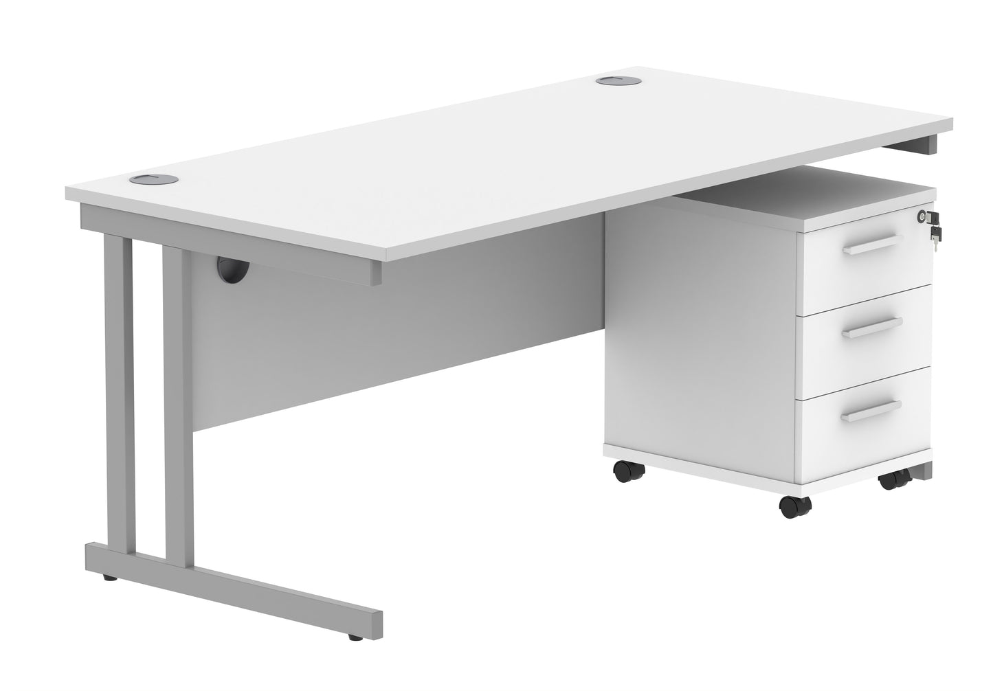 Core|Double Upright|Rectangular Desk with 3 Drawer Mobile Under Desk Pedestal|1680x800|Arctic White-Silver