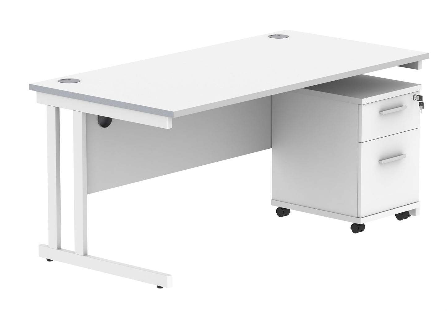 Core|Double Upright|Rectangular Desk with 2 Drawer Mobile Under Desk Pedestal|1680x800|Arctic White-White