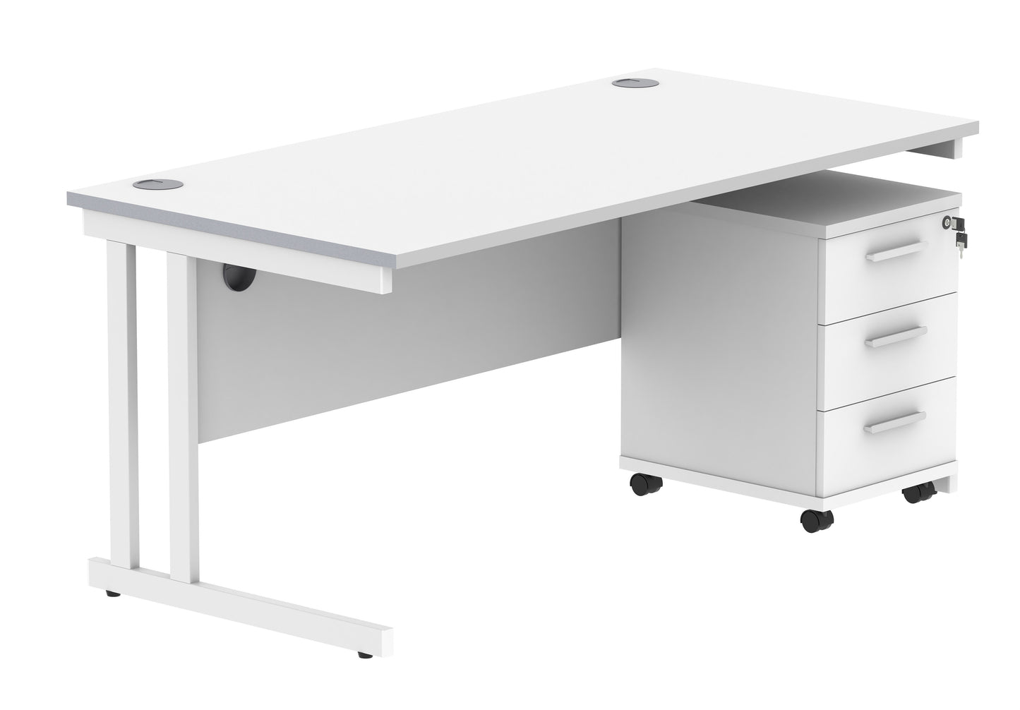 Core|Double Upright|Rectangular Desk with 3 Drawer Mobile Under Desk Pedestal|1680x800|Arctic White-White