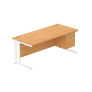 Office Rectangular Desk with Steel Double Upright Cantilever Legs + 2 Drawer Fixed Pedestal (FSC)