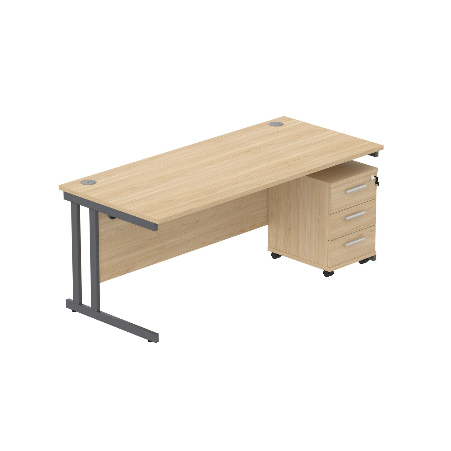 Core|Double Upright|Rectangular Desk with 3 Drawer Mobile Under Desk Pedestal|1800x800|Canadian Oak-Graphite