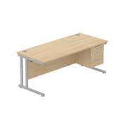 Office Rectangular Desk with Steel Double Upright Cantilever Legs + 3 Drawer Fixed Pedestal (FSC)