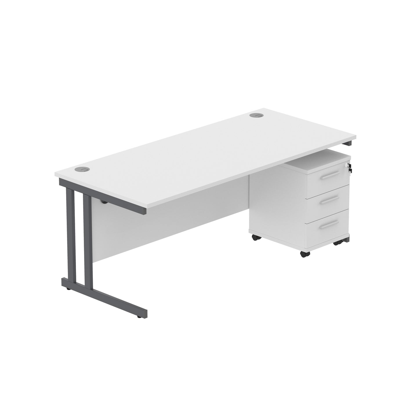 Core|Double Upright|Rectangular Desk with 3 Drawer Mobile Under Desk Pedestal|1800x800|Arctic White-Graphite