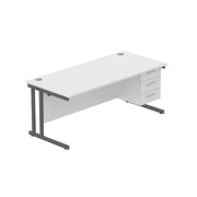 Office Rectangular Desk with Steel Double Upright Cantilever Legs + 3 Drawer Fixed Pedestal (FSC)