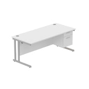 Office Rectangular Desk with Steel Double Upright Cantilever Legs + 2 Drawer Fixed Pedestal (FSC)