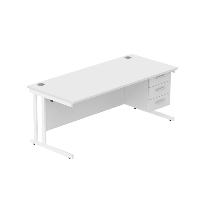 Office Rectangular Desk with Steel Double Upright Cantilever Legs + 3 Drawer Fixed Pedestal (FSC)