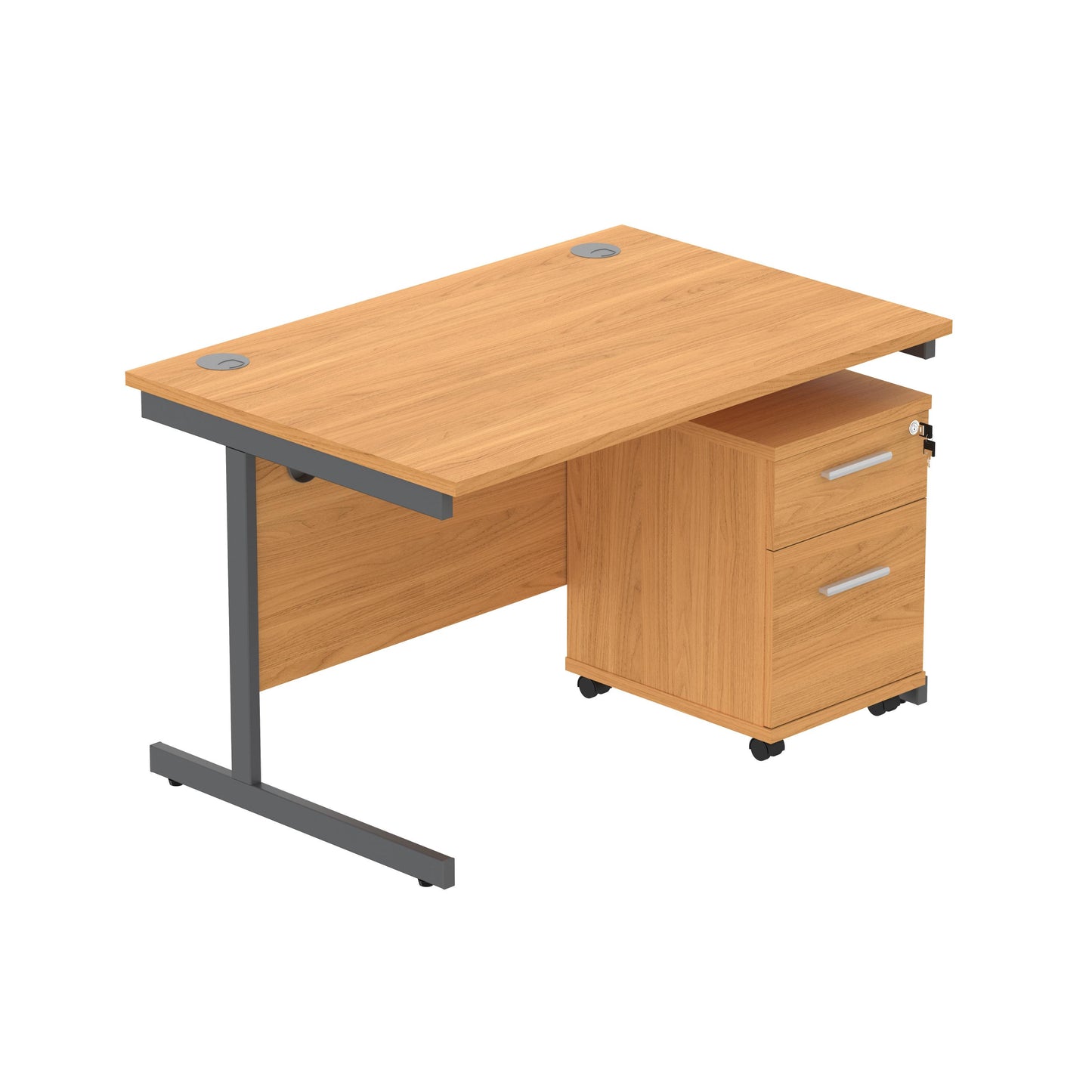 Core|Single Upright|Rectangular Desk with 2 Drawer Mobile Under Desk Pedestal|1200x800|Norwegian Beech-Graphite