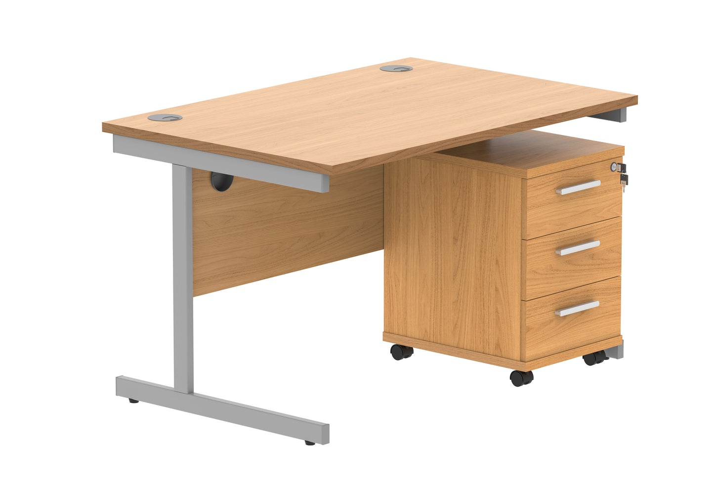 Core|Single Upright|Rectangular Desk with 2 Drawer Mobile Under Desk Pedestal|1200x800|Norwegian Beech-Silver