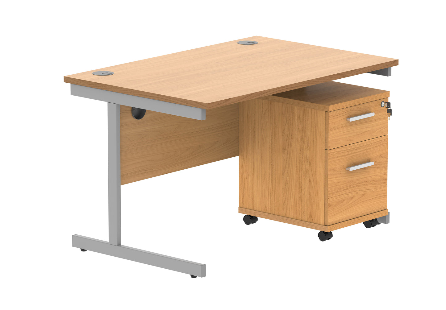 Core|Single Upright|Rectangular Desk with 3 Drawer Mobile Under Desk Pedestal|1200x800|Norwegian Beech-Silver
