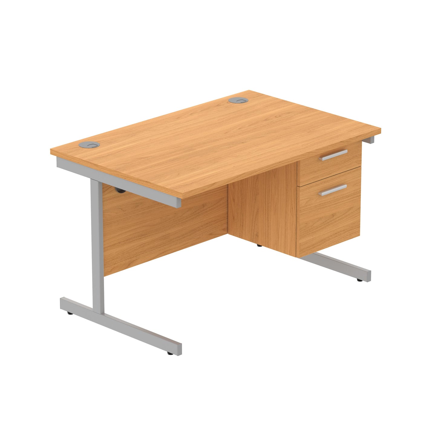 Core|Single Upright|Rectangular Desk with 2 Drawer Fixed Pedestal|1200x800|Norwegian Beech-Silver