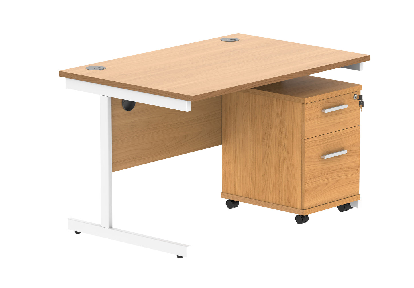 Core|Single Upright|Rectangular Desk with 2 Drawer Mobile Under Desk Pedestal|1200x800|Norwegian Beech-White