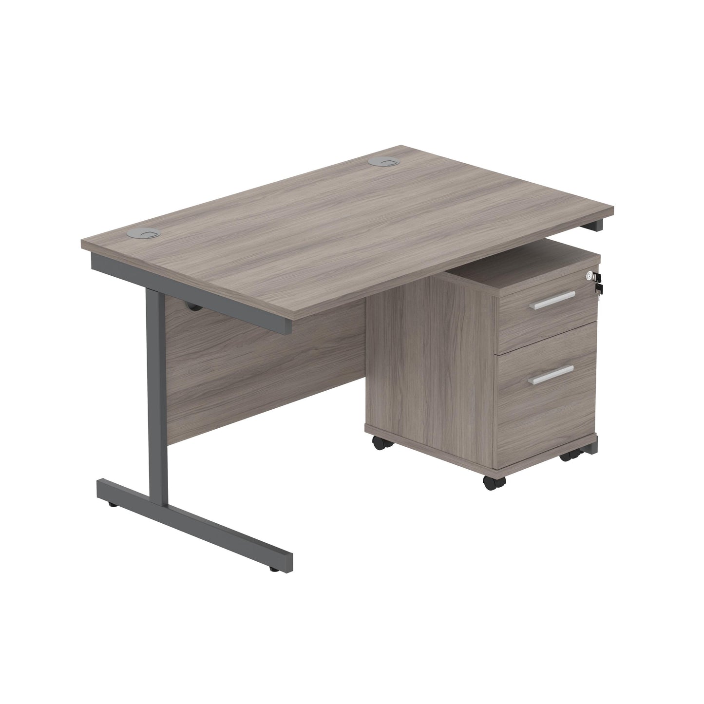 Core|Single Upright|Rectangular Desk with 2 Drawer Mobile Under Desk Pedestal|1200x800|Alaskan Grey Oak-Graphite