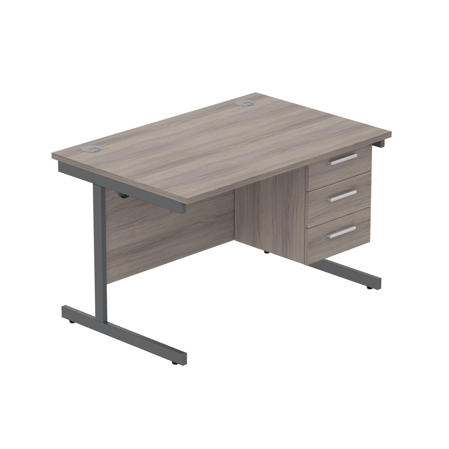 Core|Single Upright|Rectangular Desk with 3 Drawer Fixed Pedestal|1200x800|Alaskan Grey Oak-Graphite
