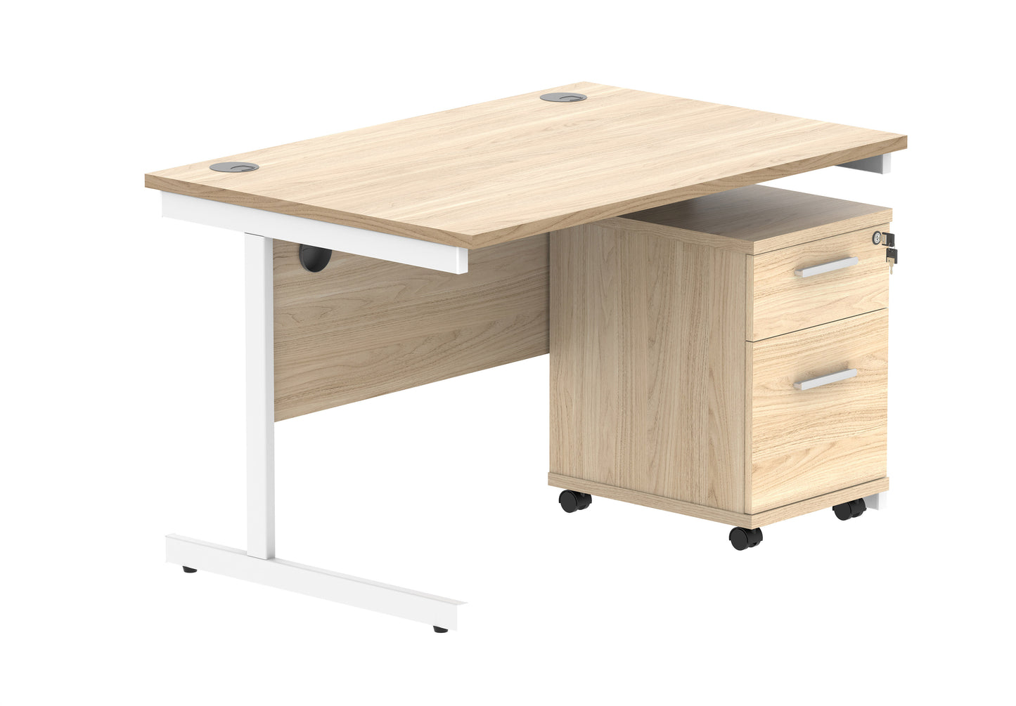 Core|Single Upright|Rectangular Desk with 2 Drawer Mobile Under Desk Pedestal|1200x800|Canadian Oak-White