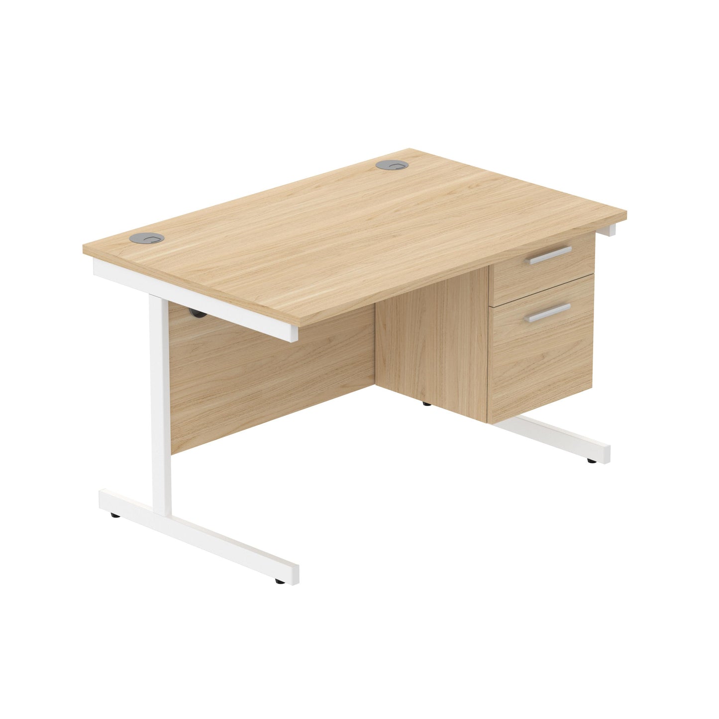 Core|Single Upright|Rectangular Desk with 2 Drawer Fixed Pedestal|1200x800|Canadian Oak-White