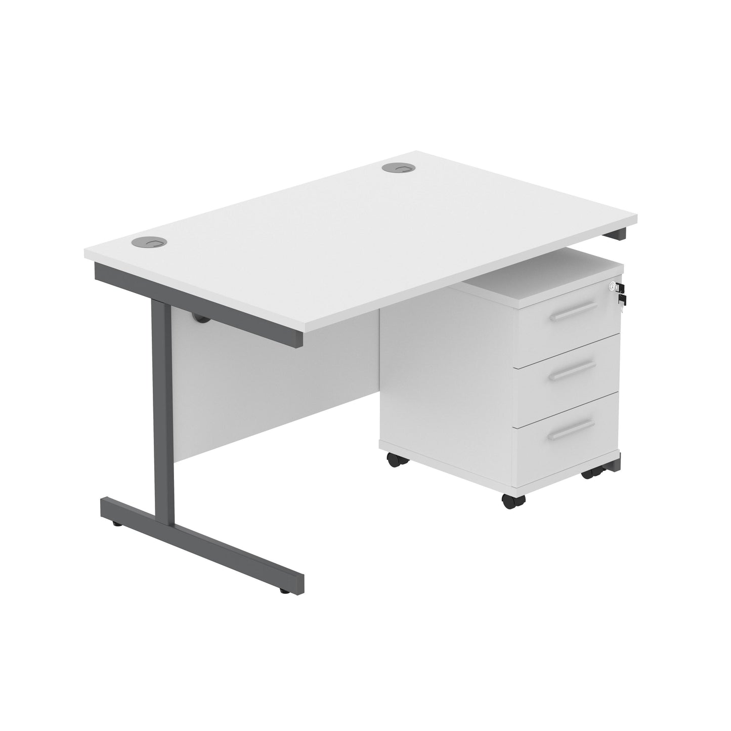 Core|Single Upright|Rectangular Desk with 3 Drawer Mobile Under Desk Pedestal|1200x800|Arctic White-Graphite