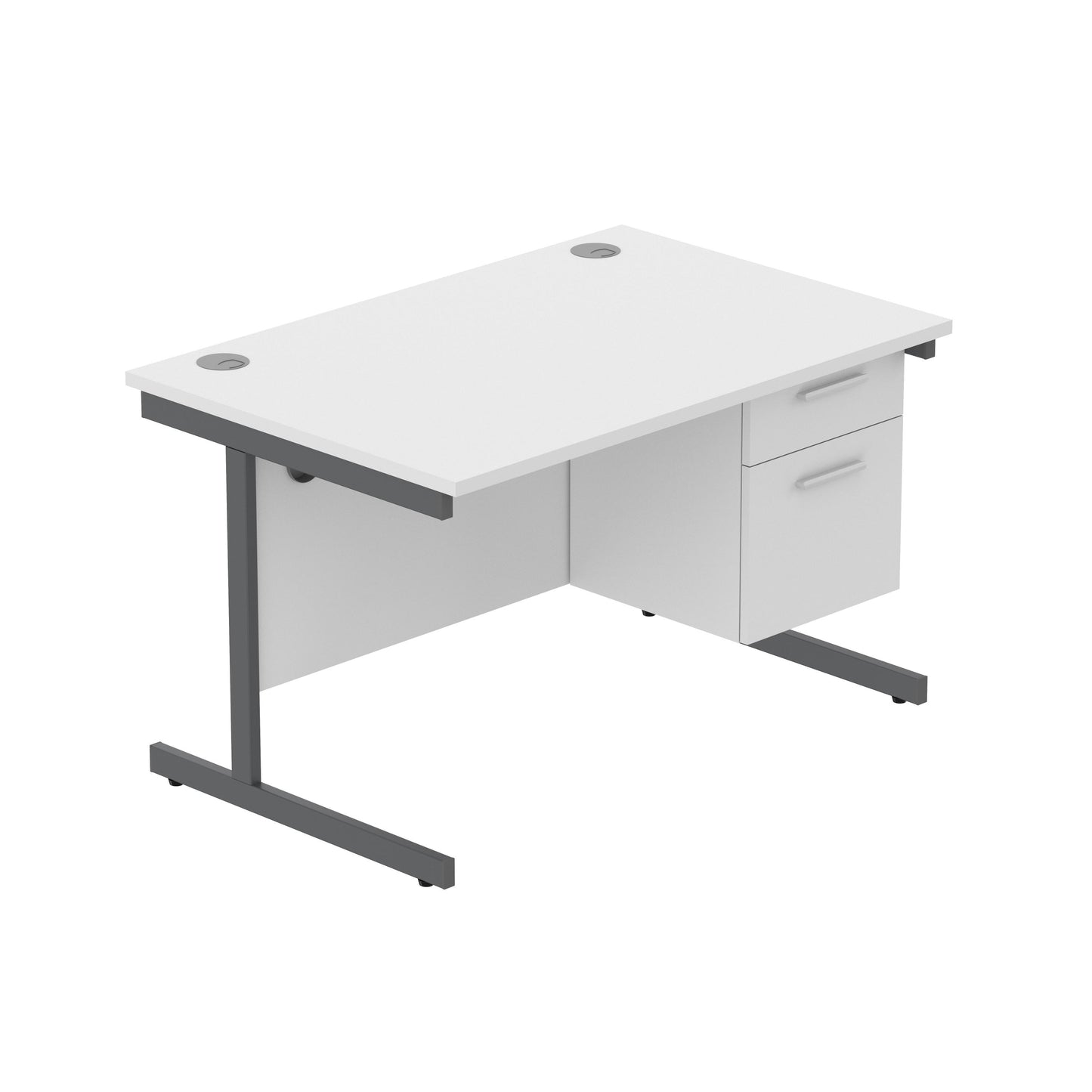 Core|Single Upright|Rectangular Desk with 2 Drawer Fixed Pedestal|1200x800|Arctic White-Graphite